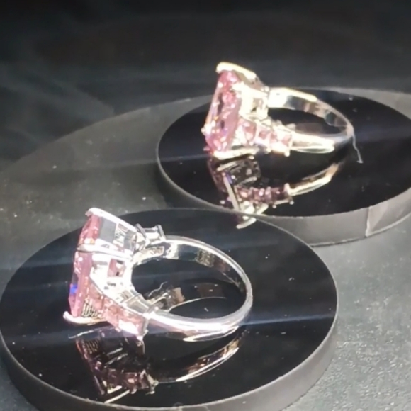 💕925 Sterling Silver Pink Ice Moissanite Ring - Picture 12 of 17